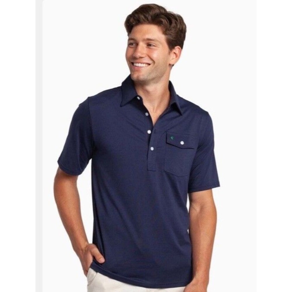CRIQUET Men's Polo Shirt Performance Players Pocket Stretch Navy Blue Size Large